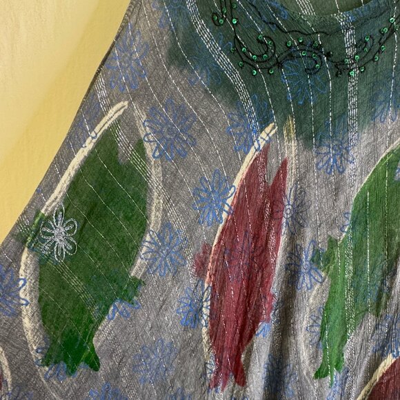 Just Cruising Boho Dress Free Size 1X-3X Green with Sequence & Metallic Thread - Picture 8 of 11